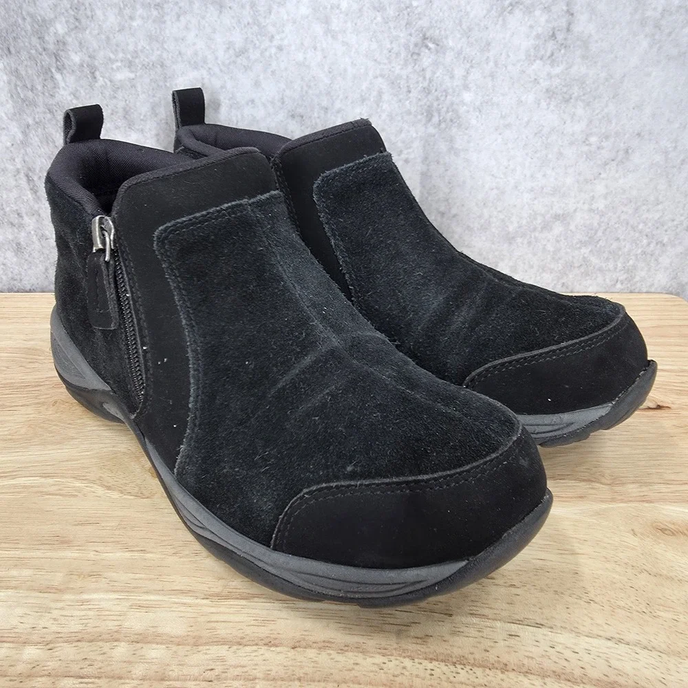 Easy Spirit Ankle Boots Womens 7 M Seevony Black Suede Zip Up Casual Bootie